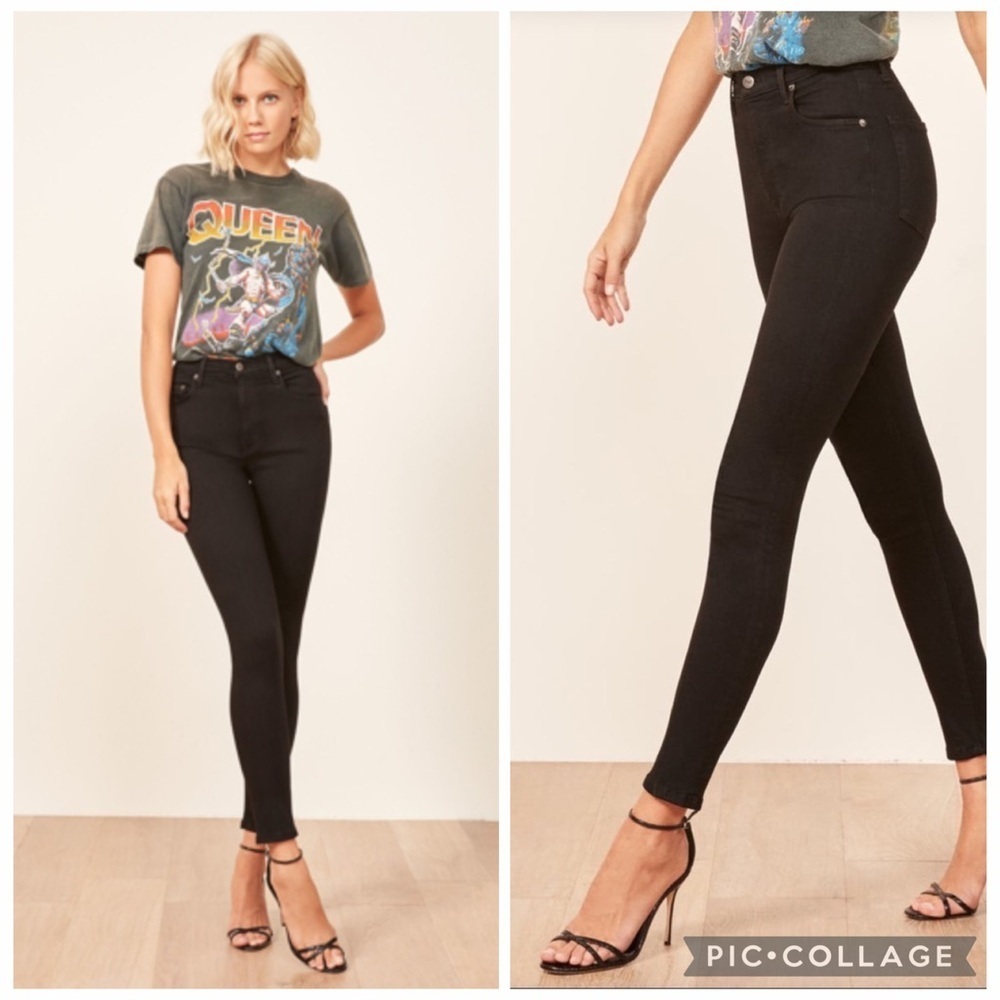Reformation Harper High Rise Straight Leg Fitted Skinny Black Goth Jeans Size 24
